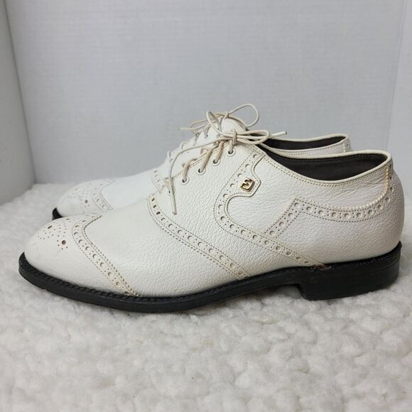Vtg 70's Footjoy Classics Men's Size 9.5C Golf Shoes 51409 White Brogue Wingtip - Picture 3 of 10